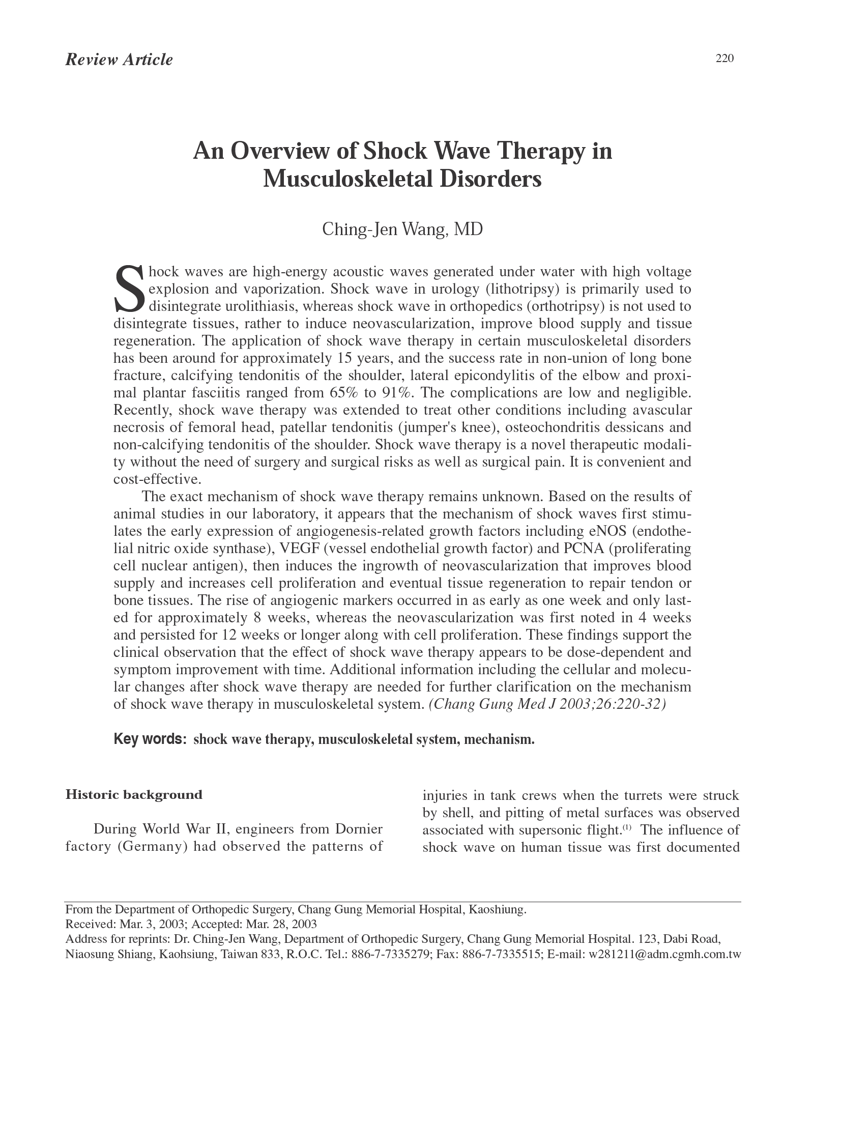 An Overview of Shockwave Therapy for Musculoskeletal Disorders MOST POPULAR READ PAPER