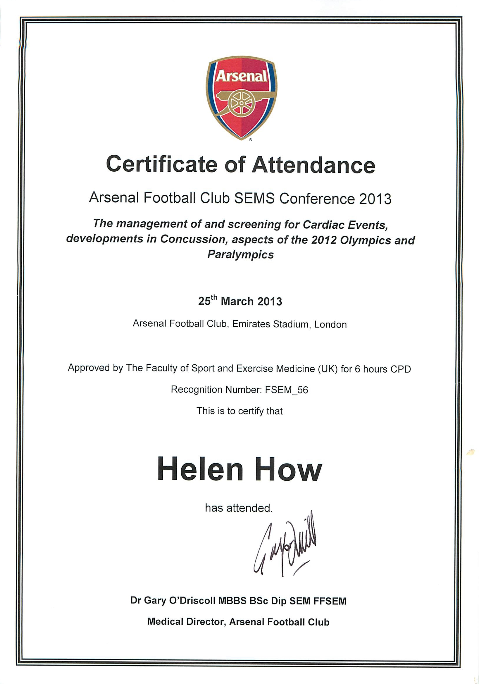 Conferences for CPD  Arsenal FC SEMS Conference 2016 Date 22/03/16