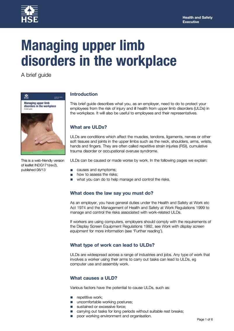 Neck and Back Pain concerns about sitting – Managing upper limb disorders in the workplace